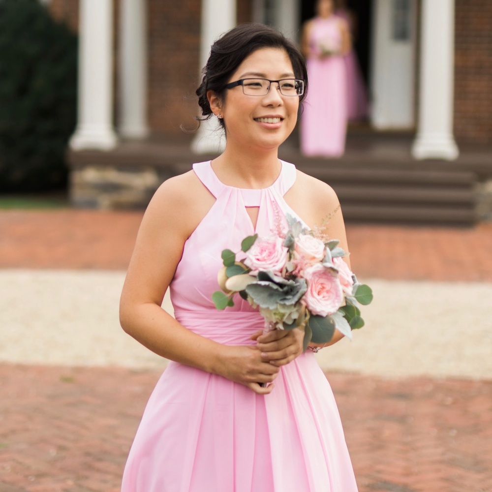 Azazie Abbey dress in candy pink